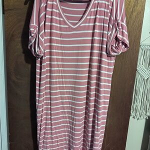 Zenana Outfitters Coral and Cream Striped V-Neck Top